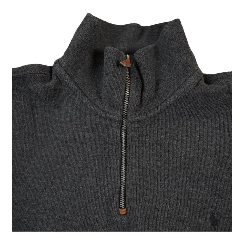 VTG Polo Ralph Lauren Sweater Men's Large Dark Gray Mock Neck‎ Quarter Preppy